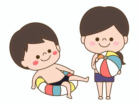 夏の人物イラスト<海・プール> 子ども,水着,プール,ビーチ,夏,海,水遊び,海水浴,7月,8月のイラスト素材