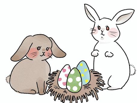イースター イースター,うさぎ,たまご,カラフル,鳥の巣のイラスト素材