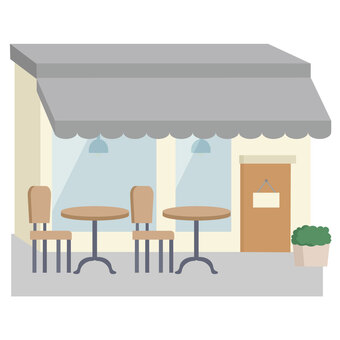 建物_カフェ屋さん(立体) 立体,３d,カフェ,店舗,お店,営業,おしゃれ,植物,建物,建築のイラスト素材
