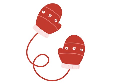 雪の結晶の模様の赤い手袋　紐付き2 手袋,赤,冬,雪,雪の結晶,紐付き,紐,かわいい,ポップ,レッドのイラスト素材