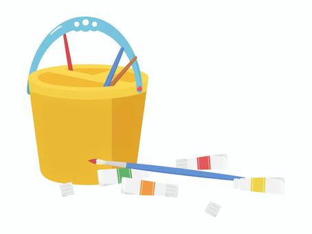 筆洗と絵の具と筆の挿絵 筆洗と絵の具と筆の挿絵 筆洗,バケツ,洗う,筆洗い,洗い,筆,絵の具,チューブ,学校,幼稚園のイラスト素材