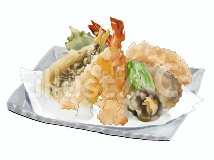 天ぷら盛り合わせB(鯵ししとう四角白皿)
