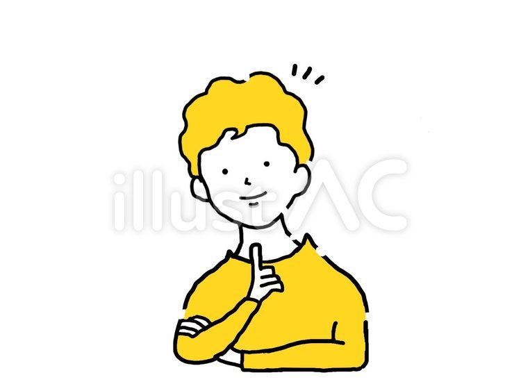 首を傾げて考える人男性手描き正面_１ 人物,人,男性のイラスト素材