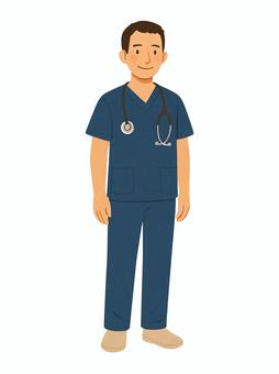 スクラブを着た男性の医師のイラスト