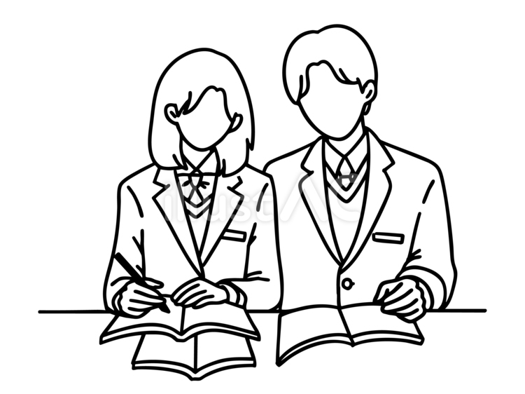 一緒に勉強する学生カップル 人,学生,女子のイラスト素材