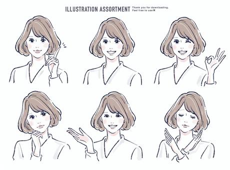 Female illustration set JPG/PNG/AI, Female illustration set JPG/PNG/AI, finger pointing, ok, be worried,