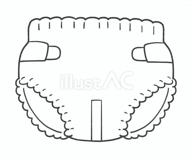 テープタイプの紙おむつの白黒イラスト おむつ,白黒,ベビー用品のイラスト素材
