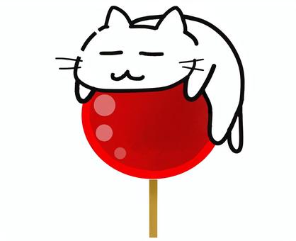 りんご飴ねこ ねこ,りんご飴,りんご,あめ,かわいい,お祭り,縁日,花火大会,赤,夏祭りのイラスト素材