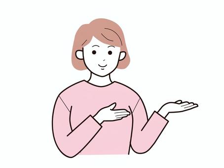両手でどうぞとする女性2／カラー 上半身,長袖,両手,どうぞ,お勧め,女性,お母さん,ママ,学生,社会人のイラスト素材