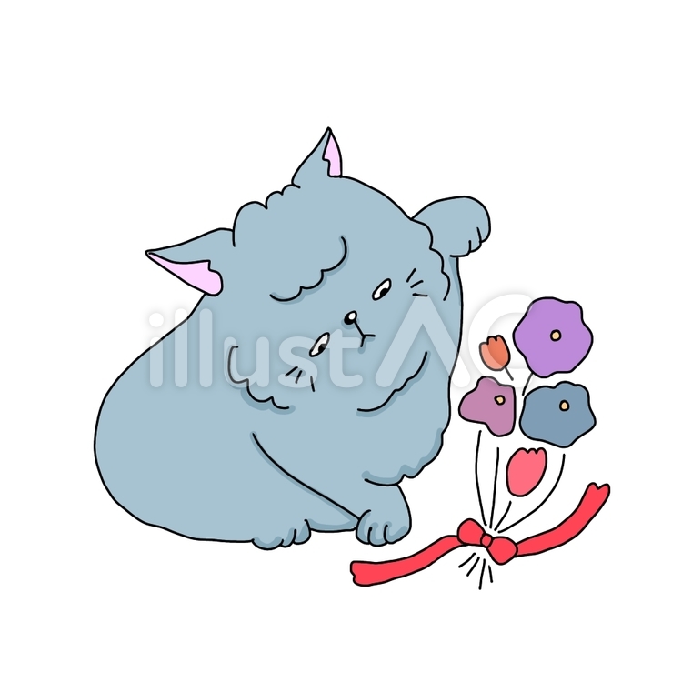 ねこと花束② 猫,花束,お花のイラスト素材