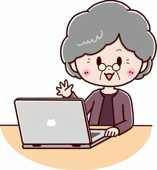 Illustration, personal computer, una classe, nonna, 