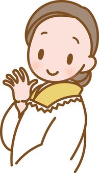 かっぽう着に着物姿のおかみさん かっぽう着,女性,着物姿,笑顔,おかみさんのイラスト素材