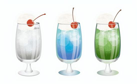 爽やかクリームソーダセット1 飲み物,クリームソーダ,ジュース,飲料,炭酸飲料,清涼飲料,冷たい,氷,甘い,おいしいのイラスト素材