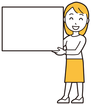  ロングヘア女性(黄)-421-全身 ボード,笑顔,女性のイラスト素材