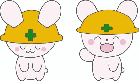 ヘルメットを被ったうさぎのセットイラスト ヘルメットを被ったうさぎのセットイラスト ヘルメット,うさぎ,線画,お辞儀,案内,すみません,お願い,こちら,にこにこ,かわいいのイラスト素材