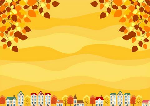 autumn26163 街並み,空,夕方,秋,紅葉,家,かわいい,シンプル,おしゃれ,住宅街のイラスト素材