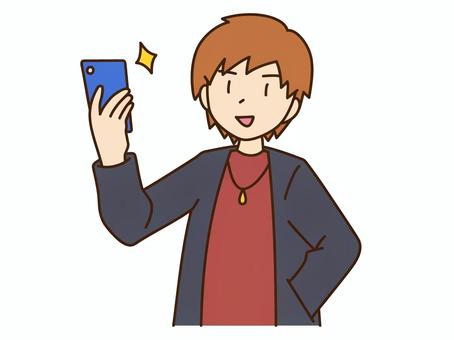 自撮りをする男性 スマートフォン,生活,日常,男性,自撮りのイラスト素材