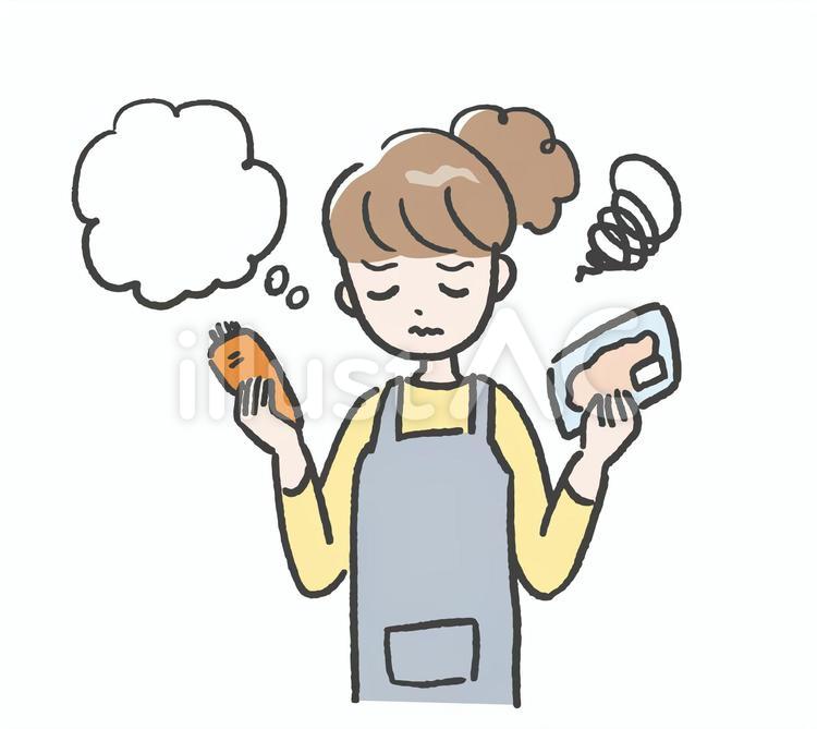 献立が浮かばない 献立,主婦,お母さんのイラスト素材