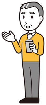  ニット中年男性(黄)-264-全身 コーヒー,おじさん,男性,中年,お父さん,パパ,シニア,ミドルエイジ,人物,かわいいのイラスト素材