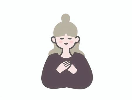 胸に手をあてて幸せを感じる女性 幸せ,微笑み,微笑む,笑顔,癒し,感謝,穏やか,喜び,嬉しい,優しいのイラスト素材