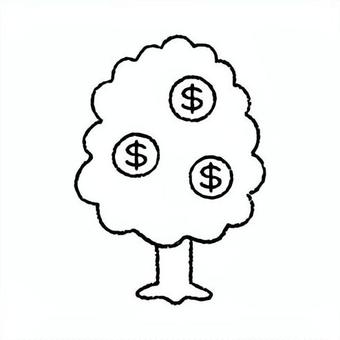 手描きのお金のなる木_ドル_白黒  お金,木,アイコン,資産運用,投資,貯金,節約,副業,つみたて,nisaのイラスト素材