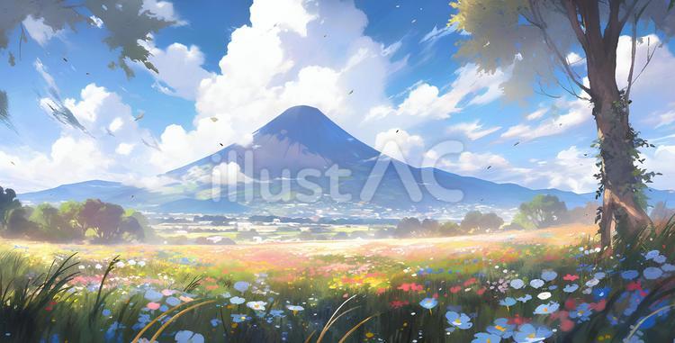 ある晴れた気持ちのよい日 自然,夏,山のイラスト素材
