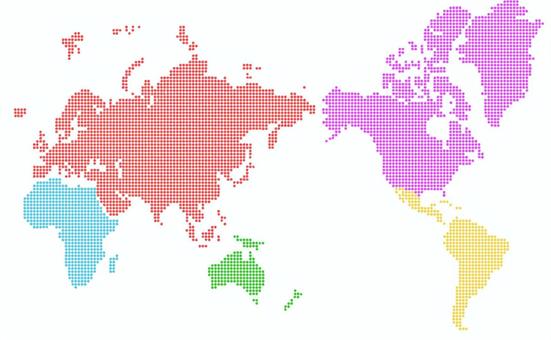 世界地図　ドット　色分け 世界地図,シルエット,背景,日本,列島,ユーラシア大陸,ヨーロッパ,アジア,アメリカ大陸,アフリカ大陸のイラスト素材