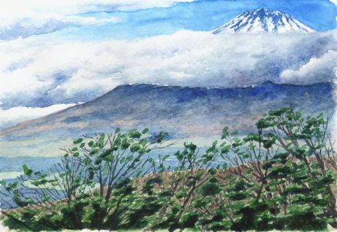 有云的富士山, 富士山, 风景, 自然, JPG