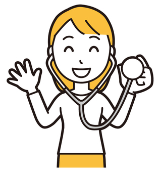  ロングヘア女性(黄)-348-バスト 診察,女性,女の子,人物,かわいい,聴診器,病院,笑顔,にっこり,受診のイラスト素材