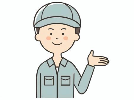 紹介する男性作業員 紹介する男性作業員 紹介,案内,説明,教える,解説,アドバイス,重要,お知らせ,注目,誘導のイラスト素材