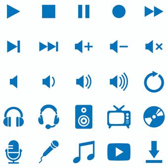 マルチメディアのアイコンセット 青 アイコンセット,マルチメディア,テレビ,スピーカー,マイク,cd,ヘッドホン,ダウンロード,再生,音量のイラスト素材