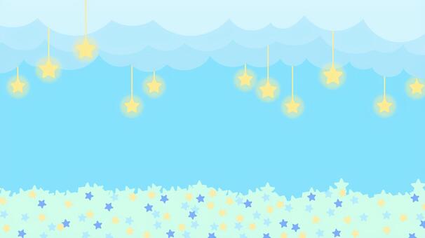 水色のメルヘンな星の背景素材16：9 星,雲,空,デコレーション,装飾,飾り,ヘッダー,フッター,フレーム,水色のイラスト素材