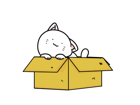 猫5 猫,哺乳類,白,段ボール,入る,待つ,尻尾のイラスト素材