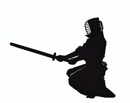 蹲踞(シルエット) 剣道,剣士,剣道男子,稽古,試合,錬成試合,竹刀,小手,面,手描きのイラスト素材