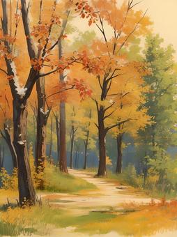 秋の風景 秋の風景 森,紅葉,オレンジのイラスト素材
