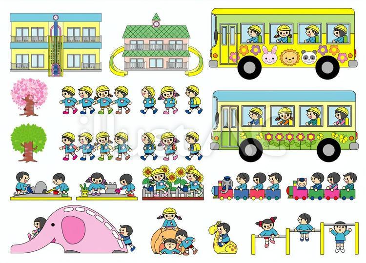 幼稚園-1 幼稚園,保育園,幼稚園バスのイラスト素材