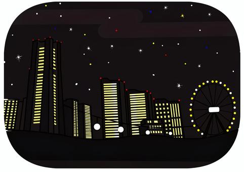横浜シンプル夜景 横浜,桜木町,みなとみらい,夜景,星空,神奈川のイラスト素材