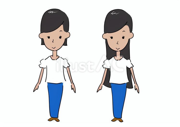 髪が短い女性と髪が長い女性 女性,髪,髪型のイラスト素材