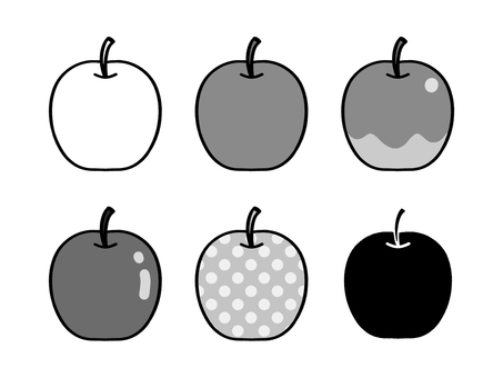 りんご アップル,フルーツ,皮,セット,白黒,シルエットのイラスト素材
