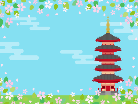 桜と五重塔 桜と五重塔 桜,春,花,花びら,五重塔,建物,和風,背景,イラスト,素材のイラスト素材