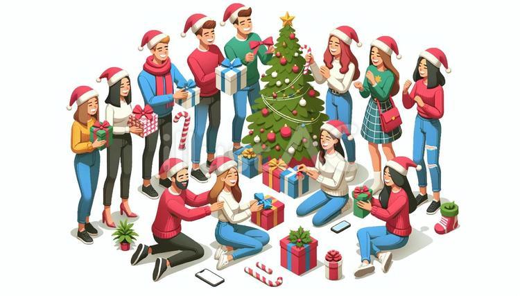 クリスマスを楽しむ友人・仲間 クリスマス,イブ,パーティーのイラスト素材