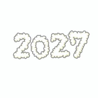 羊のモコモコで2027−2 2027,羊毛,雲,数字,線画,影,漫画,未年,未,干支のイラスト素材