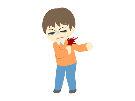 肩痛で腕が上がらない人（男性風） 肩,痛み,四十肩,五十肩,激痛,不自由,腕,病気,疾病,疾患のイラスト素材