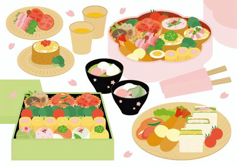 꽃놀이 도시락 여러 세트, JPG, PNG 및 AI 꽃놀이 도시락 여러 세트, 꽃놀이, 도시락, 벚꽃, JPG, PNG 및 AI