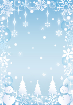 雪だるまと雪の結晶ツリーフレーム（縦） 冬,雪の結晶,雪,雪だるま,キラキラ,クリスマス,フレーム,かわいい,壁紙,カードのイラスト素材