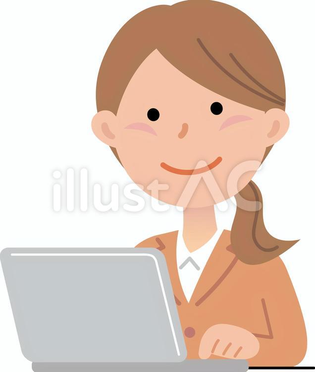 70612.女性会社員,上半身18 パソコン,会社員,女性のイラスト素材