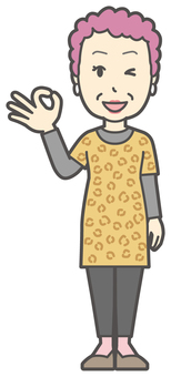  大阪のおばちゃん-018-全身 オッケー,おばちゃん,大阪,ヒョウ柄,おばはん,中年,女性,関西,派手,おばさんのイラスト素材