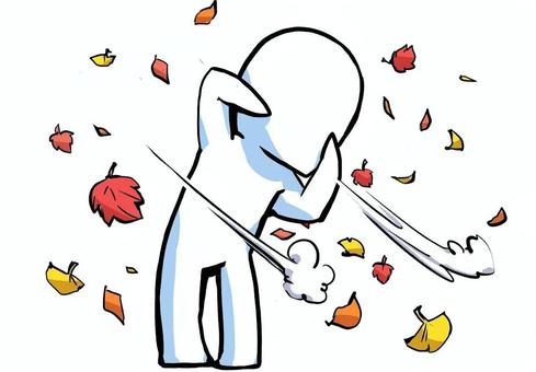 秋の木枯らしに吹かれる人 秋,木枯らし,風,強風,季節,寒さ,紅葉,自然,落ち葉,シンプルのイラスト素材