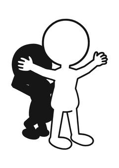 仲間をかばう棒人間 棒人間,防御,盾,保護,守る,恐怖,不安,安心,助け合い,勇気のイラスト素材