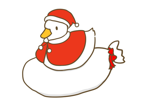 サンタ姿のアヒル あひる,サンタクロース,クリスマス,アヒル,サンタ帽,サンタ服,プレゼント袋,リボン,水鳥,野鳥のイラスト素材